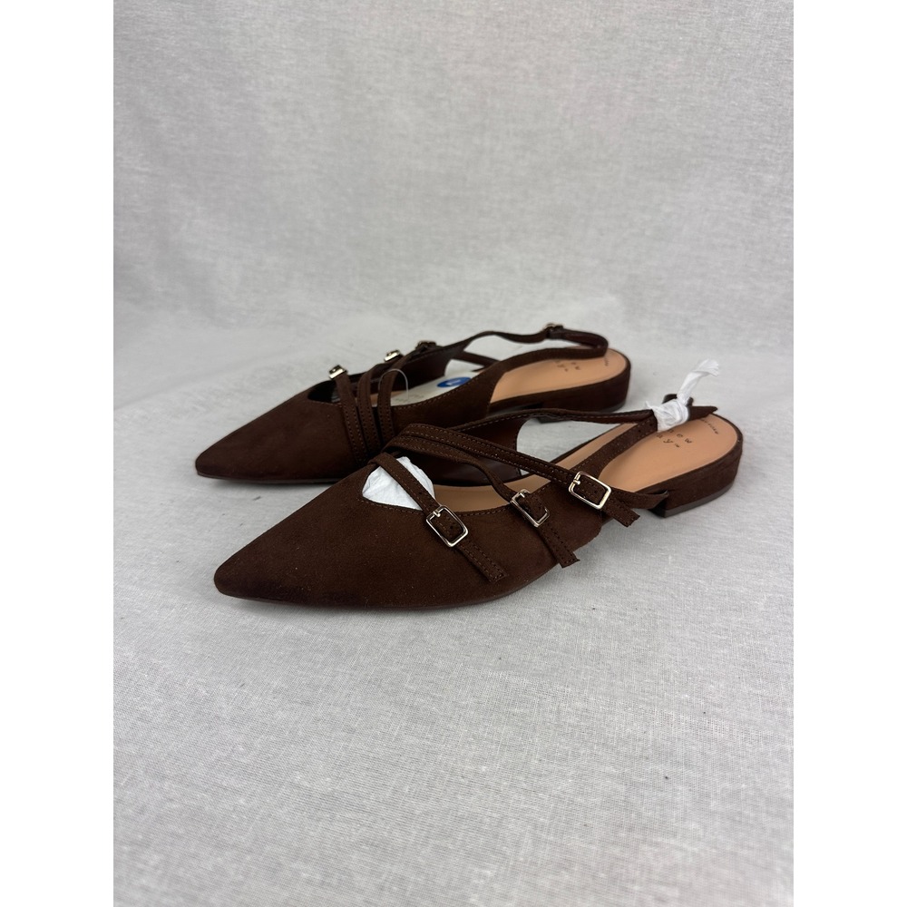 A New Day Womens Brown Faux Suede Multi-Strap Buckle Slingback Flats Size 7
